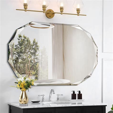 GLASHOM Frameless Bathroom Mirror,24x36 inch Vanity Mirror Beveled Edge ...