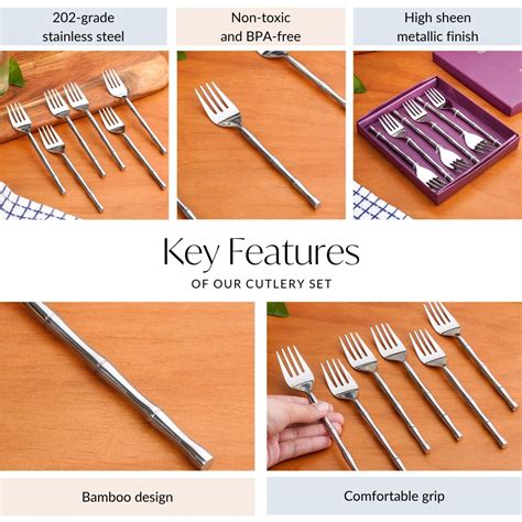 Bamboo Stem Stainless Steel Fork Set Of 6 Online - Premium Cutlery Set ...