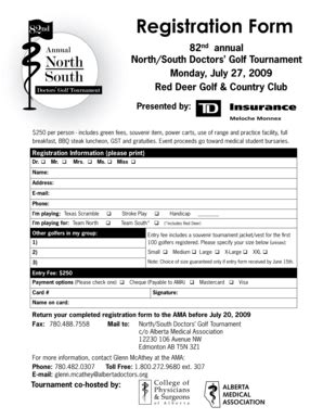 Fillable Online North-South Doctors' Golf Tournament (Registration Form ...