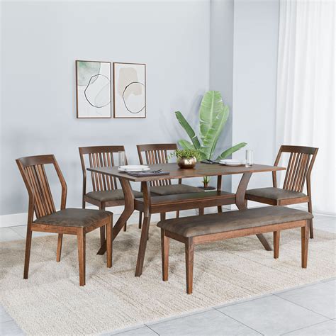 Blaine 1 + 4 with Bench Dining Kit (Walnut) | Nilkamal Homes