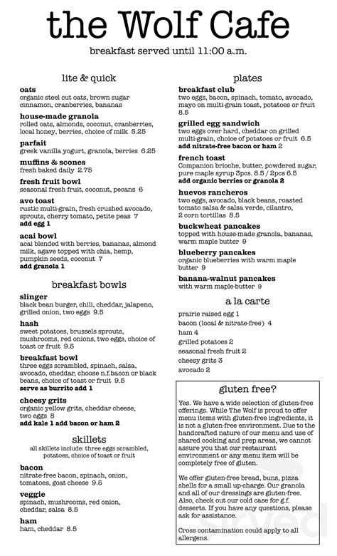 Menu for The Wolf Cafe in Ballwin, MO | Sirved