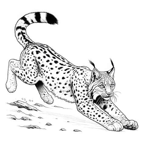 Lynx jumps toward prey: Detailed coloring page (Free) - prey of lynx