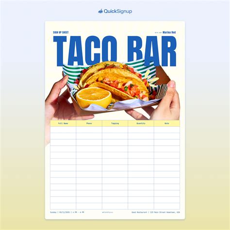 3 Taco Bar Sign Up Sheet Templates [Word, PDF, Online]