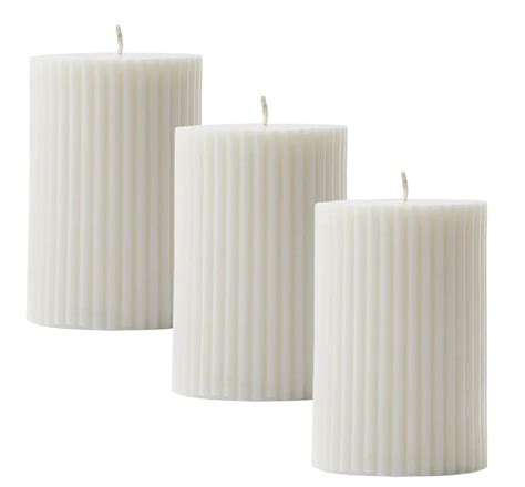 atorakushon Soy Wax White Ribbed Pillar Candles Pack of 3 Aroma Scented ...