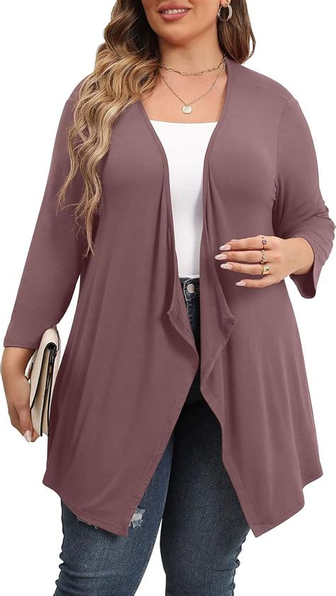 Daystry Plus Size Cardigan for Women, 3/4 Sleeve, Open Front, Light ...