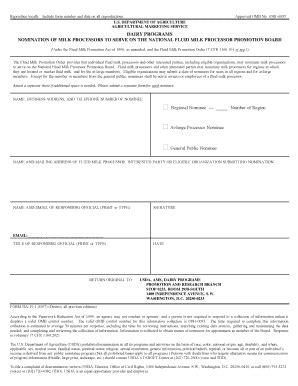 Fillable Online ams usda DAIRY PROGRAMS NOMINATION OF MILK PROCESSORS ...