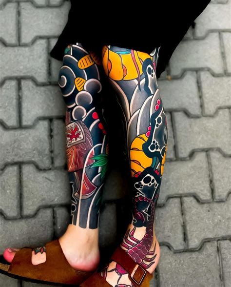 Japanese Ink on Instagram: "Classic Japanese leg sleeve tattoos by ...