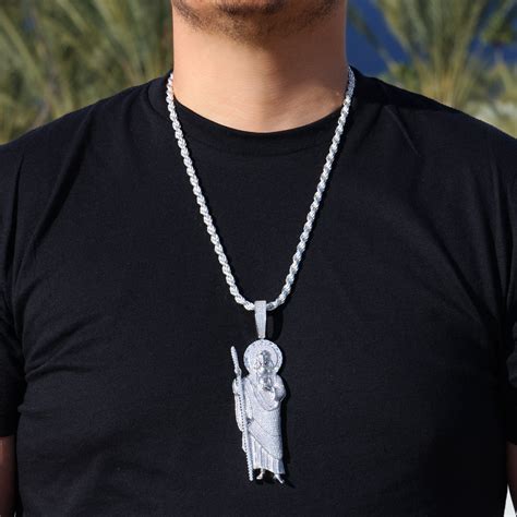 XL Fully Iced Out San Judas Pendant - 925 Silver – Huerta Jewelry