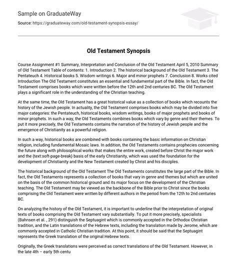 Old Testament Synopsis - 5694 Words | Free Essay Example on GraduateWay