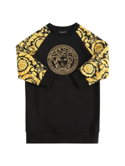 Barocco print cotton sweat dress w/logo - Versace - Girls | Luisaviaroma