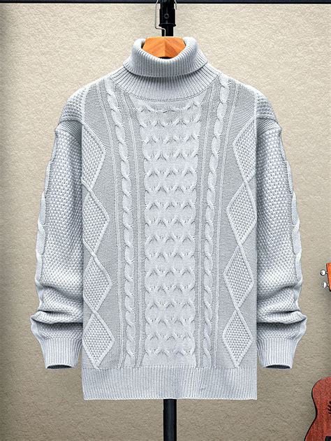 Men's Cable Knit Turtleneck Sweater