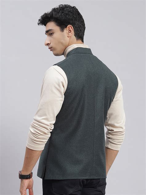 Buy Men Green Solid Mandarin Collar Sleeveless Nehru Jackets Online in ...