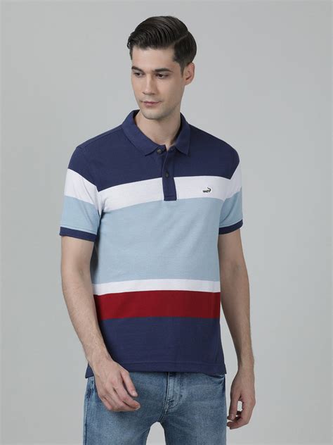 Buy Mid Blue Striped Polo T-Shirt – Crocodile