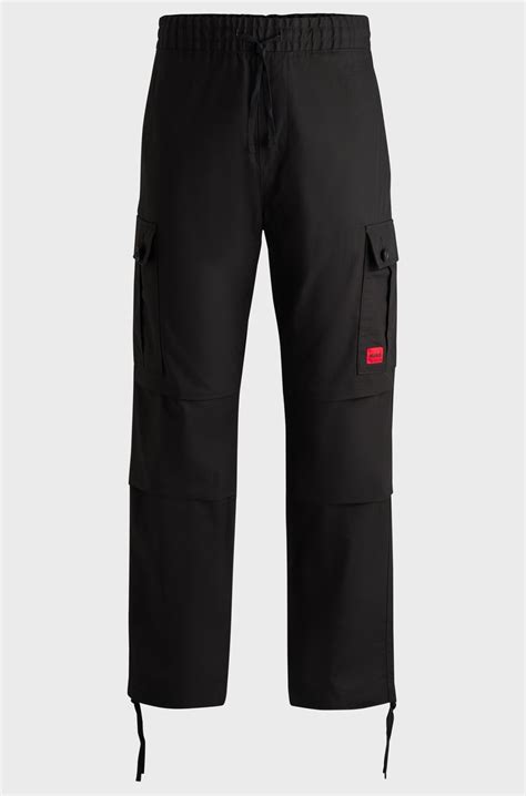 HUGO - Regular-fit cargo trousers in ripstop cotton - Black