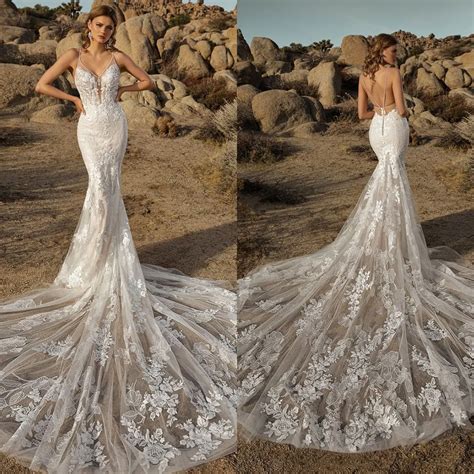 2021 Modern Wedding Dresses Spaghetti Straps Lace Appliques Mermaid Bridal Gowns Custom Made ...