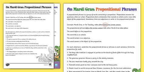 Mardi Gras Prepositional Phrases Resource | Twinkl