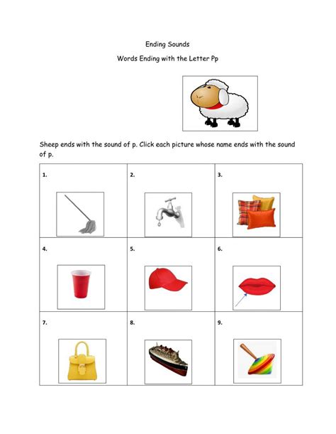 Ending Sound Letter Pp worksheet | Live Worksheets