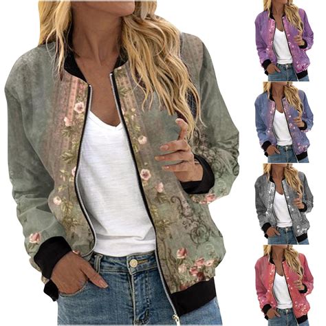 Bomber Jacket Women Zip Up Long Sleeve Fall Jackets Women Fashion ...