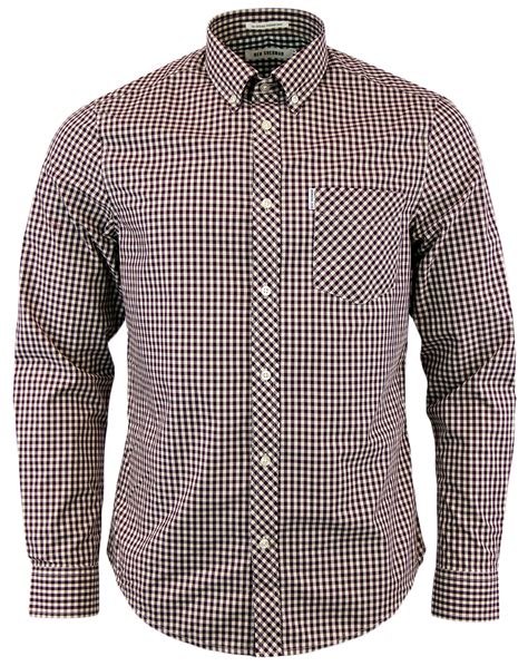 BEN SHERMAN Retro Mod Sixties Mens Gingham Shirt in Port