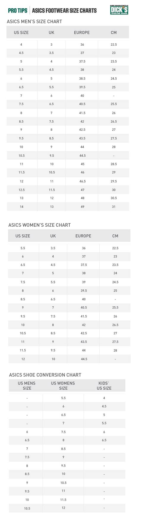 asics tiger size guide
