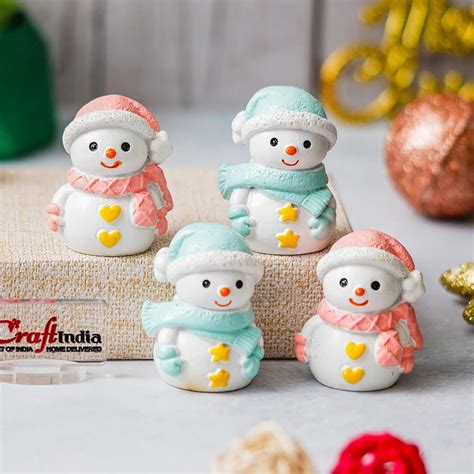 Buy eCraftIndia Resin Christmas Decor Snowman Statue Figurines Toys ...