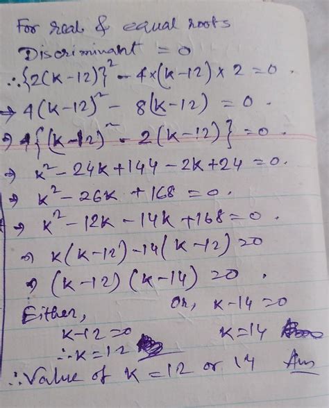 . Find the value of k for which the quadratic equation (k - 12) * x ^ 2 ...