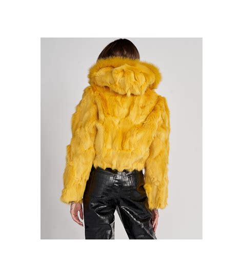 Lucia Cropped Fox Fur Jacket in Yellow | FurHatWorld.com