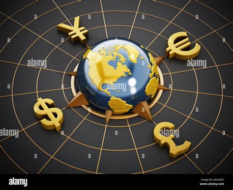 Dollar, Euro, Yen and Pound symbols around the globe Stock Photo - Alamy
