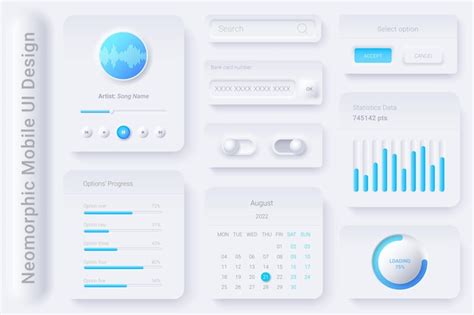 Neomorphic ui ux white design elements kit | Premium Vector