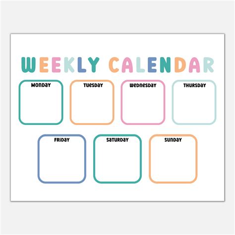 Days Of The Week Printable For Kids/kids Weekly Schedule Printable