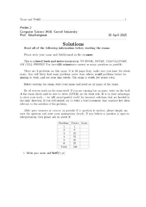 Cornell Prelim 2 2015 - CS 3410 - Studocu