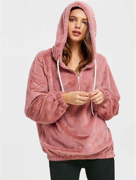 Kenancy Women Faux Fur Fluffy Hoodies Women Hoodies Sweatshirts Half ...