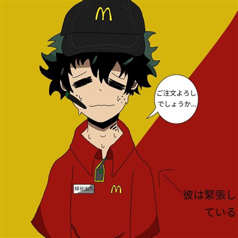 Deku working at McDonald