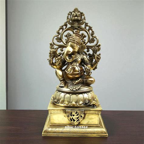 Lord Ganesha Bhagwan Seated on kirtimukha throne Bronze Panchaloha idol ...