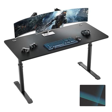 EUREKA ERGONOMIC 60 Inch Manual Height Adjustable Computer Gaming Desk ...