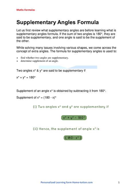 Supplementary Angles Formula-Theory, Short Notes & Solved Examples