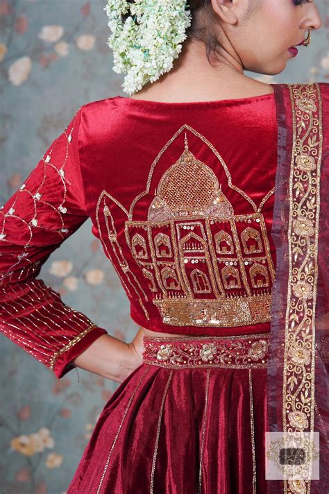 Maroon Velvet Taj Mahal Accent Blouse Piece - kreationbykj – Kreation by KJ