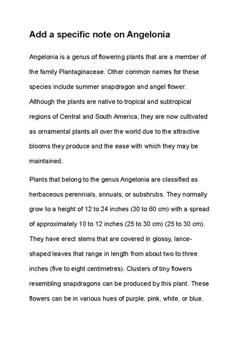 Add a specific note on Angelonia - Add a specific note on Angelonia ...