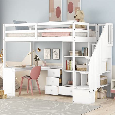 Loft bed with desk white wood 2025