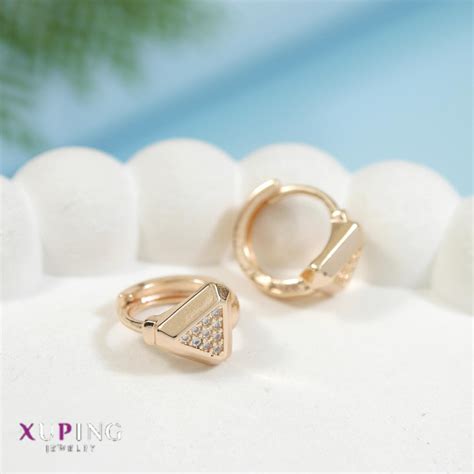Gold Plated Triangle Shaped Xuping Hoops Earring – Tarohi Jewels ...