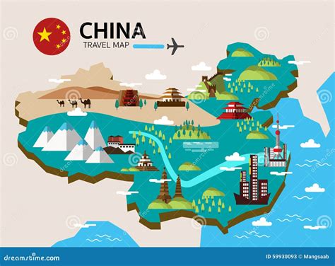 China Landmark And Travel Map. Stock Vector - Image: 59930093