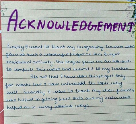 How to write an acknowlegdement on a geography project forclass -9 ...