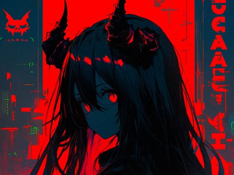 Download wallpaper 1400x1050 girl, demon, anime, red, dark standard 4:3 ...