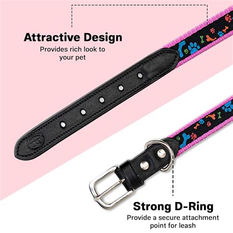 Adil’S Paw Print Nylon Dog Collar, Adjustable Metal Buckle with D-Ring ...