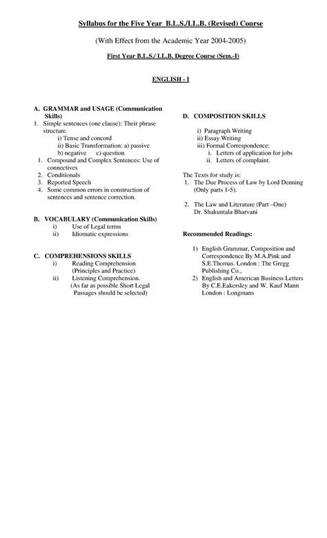 5 Years syllabus BLS - lecture notes - Syllabus for the Five Year B.L.S ...