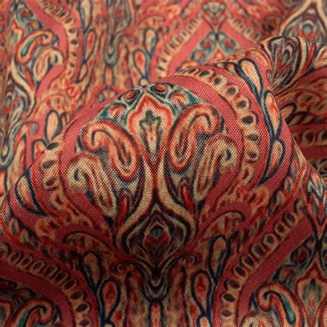 Watermelon Pink And Cream Ethnic Pattern Digital Print Crepe Silk Fabr ...