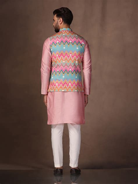 Kisah Men's Multi Color Kurta Jacket Trouser Set - Kisah