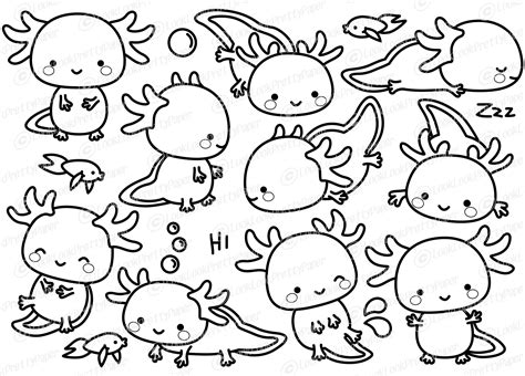 Premium Vector Clipart - Kawaii Axolotl Outlines - Cute Axolotl ...