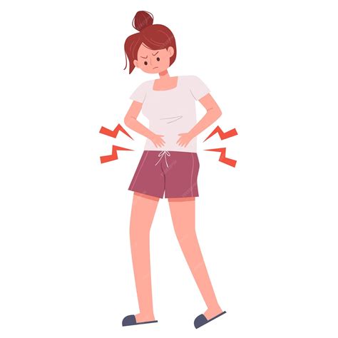Mujer, tener, dolor abdominal, vector, ilustración | Vector Premium