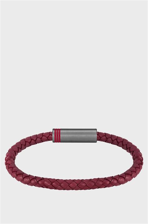 BOSS - Red braided-leather cuff with magnetic logo closure - Red
